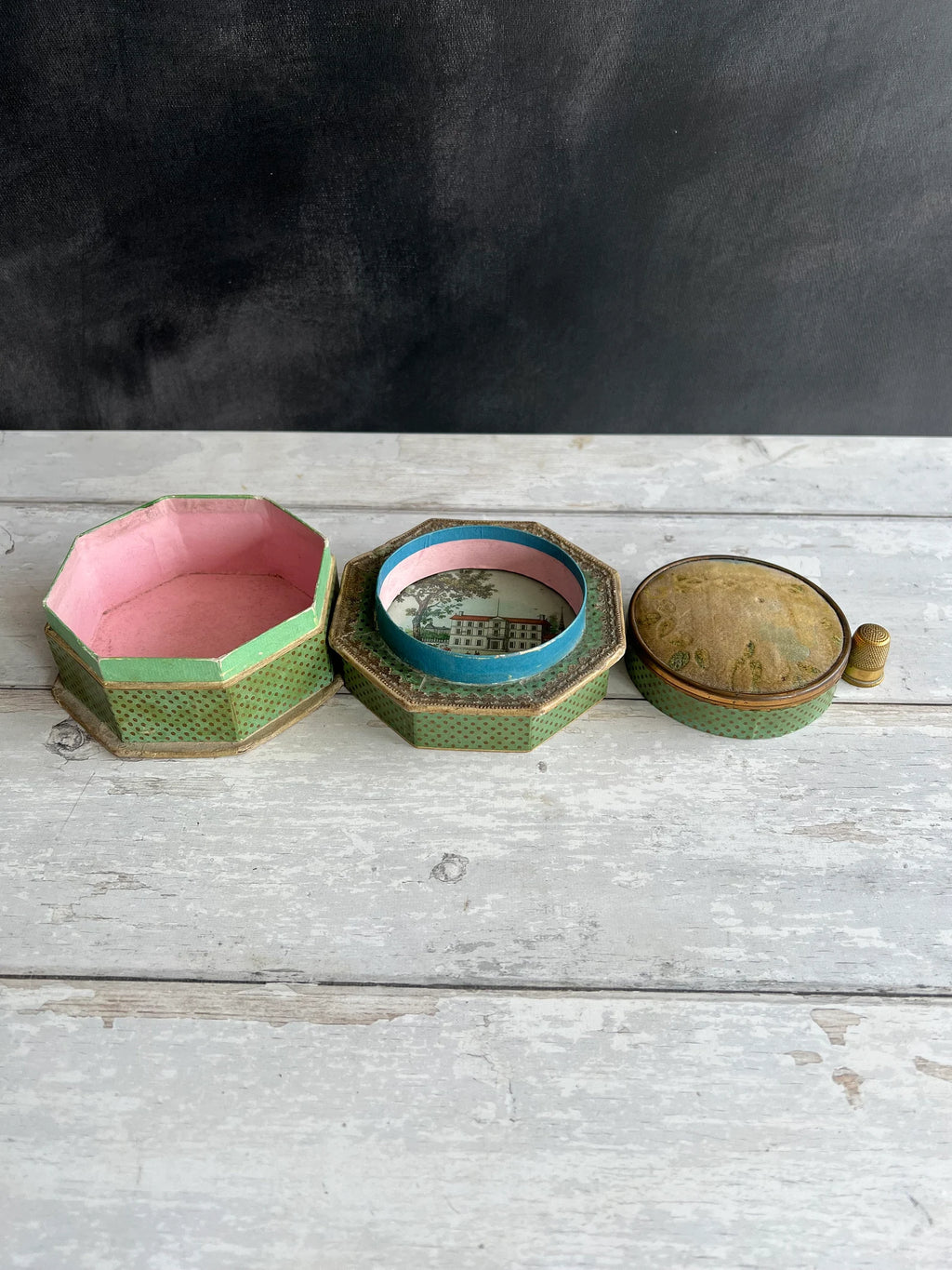 19th Century Octagonal Double Dragee Box Bonbon Box Pin Cushion C 1810