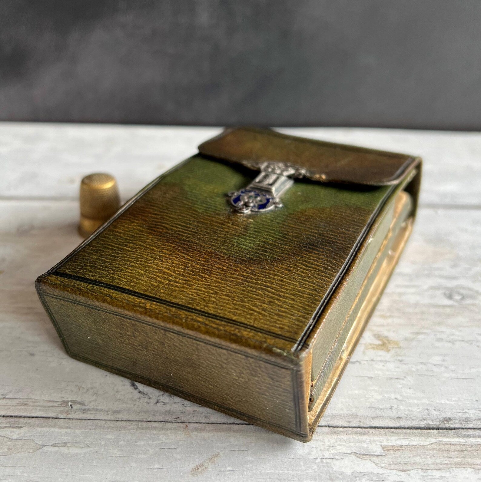 19th Century Green Leather Etui Silver Pencil Perfume Sewing Necessaire