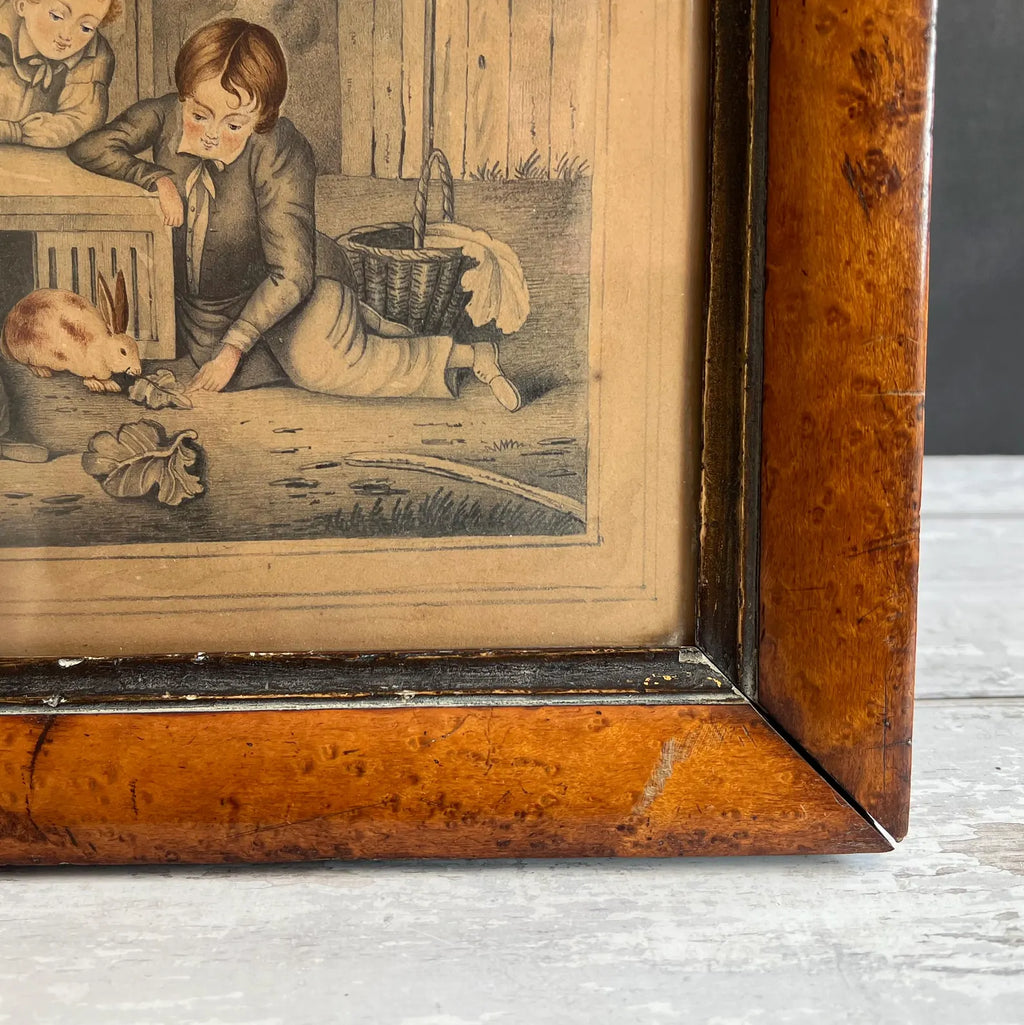 19th Century Rabbit Painting Drawing C 1840 Signed Mary Anne Barker