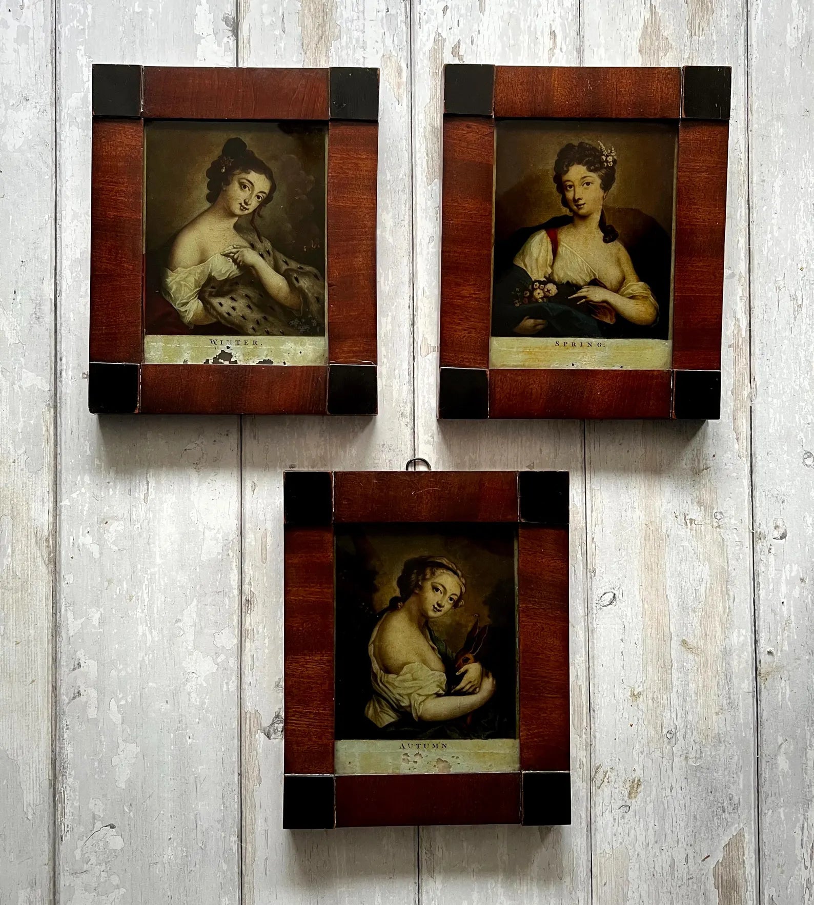 19th Century Reverse Print On Glass Autumn Mezzotint After Rosalba Carriera Circa 1820 AF