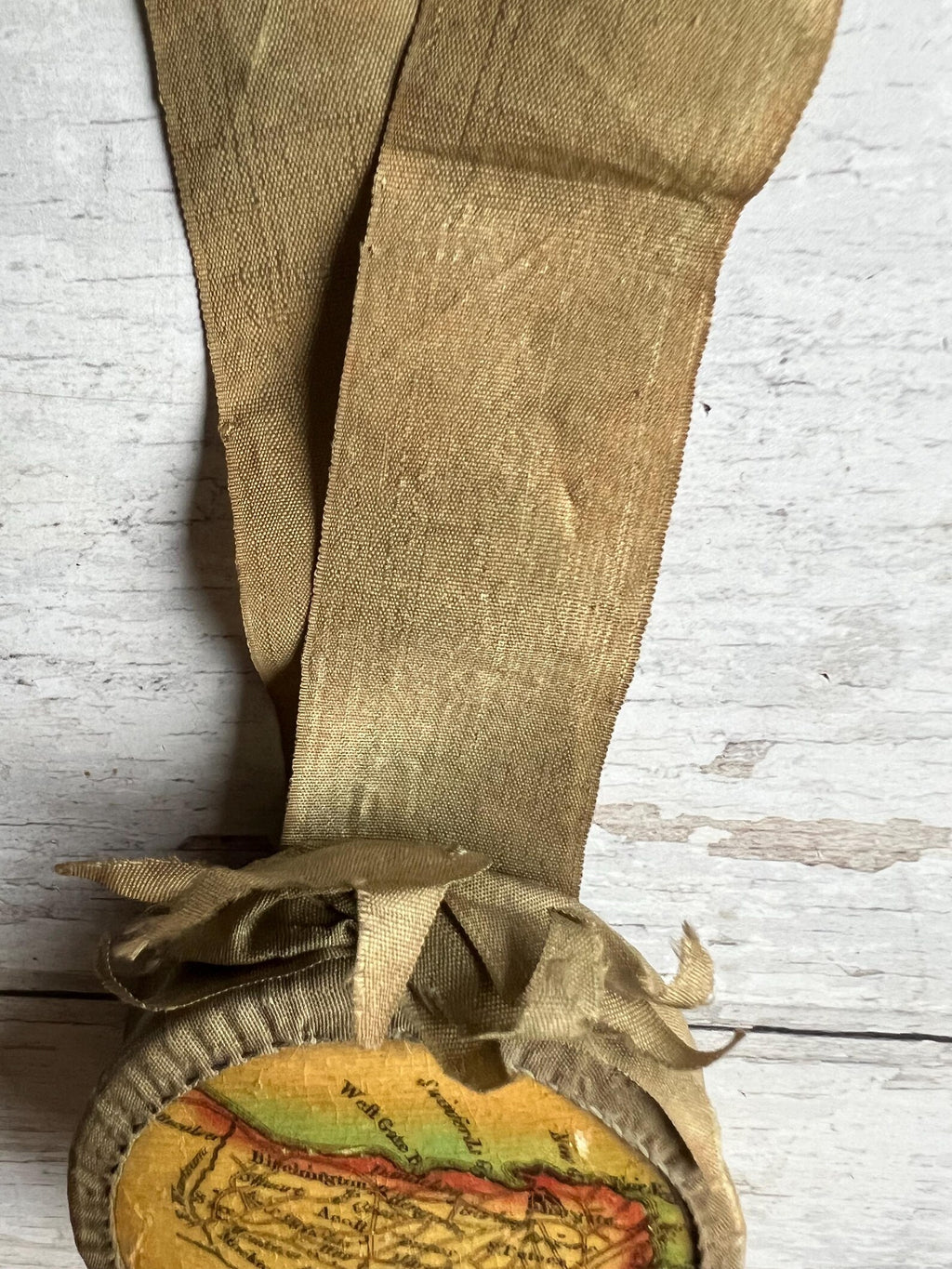 Antique Tunbridge Ware Pincushion Isle of Thanet Map Georgian Pinwheel Circa 1830s