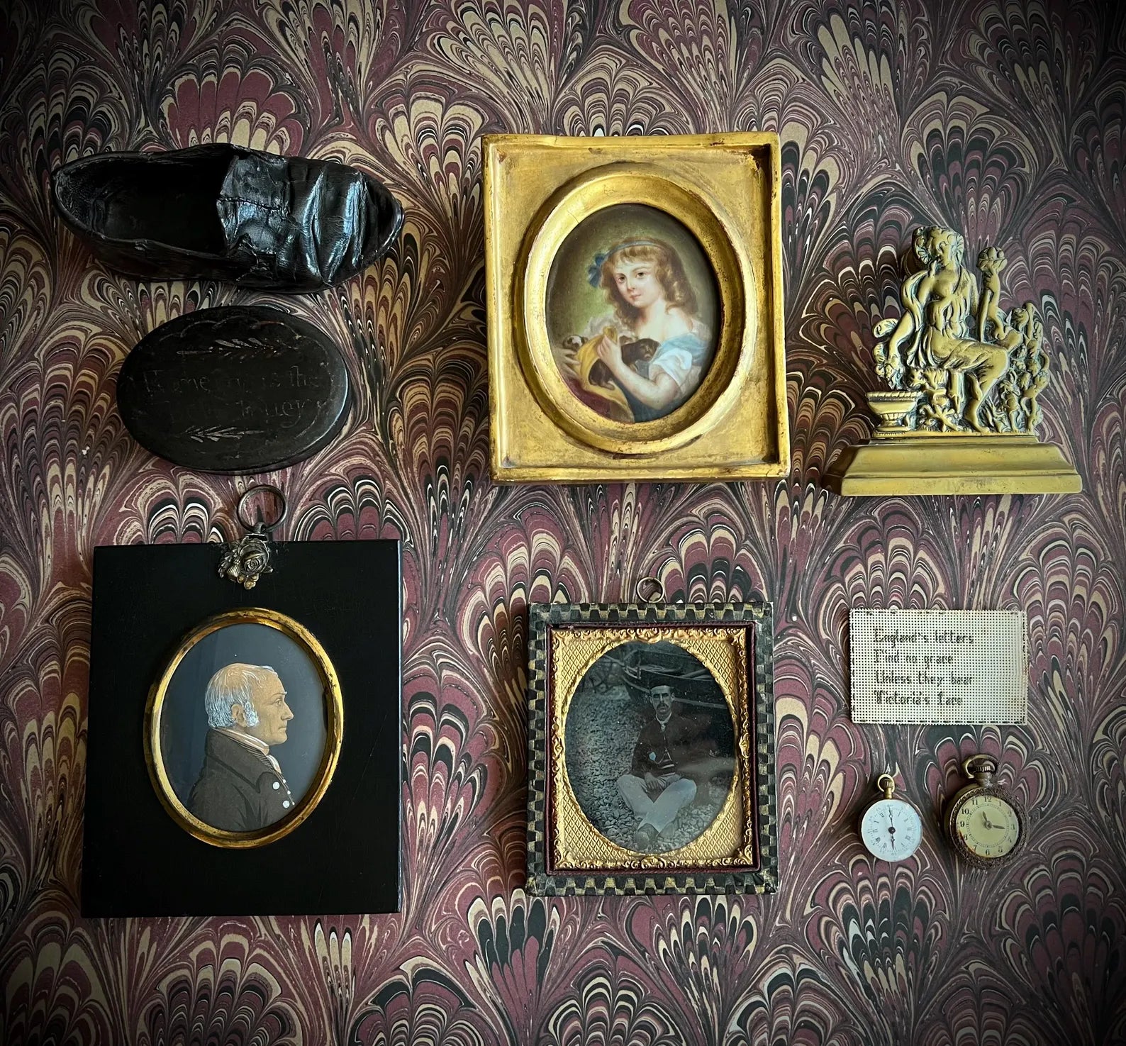 19th Century Painting Portrait Miniature On Porcelain Girl And Puppies C 1850 after Greuze
