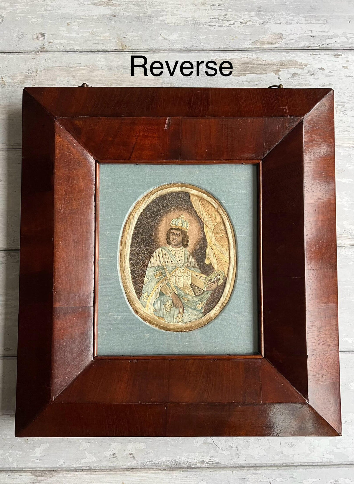18th Century Embroidery On Paper Colifichet Pin Prick King Louis in Ogee Frame