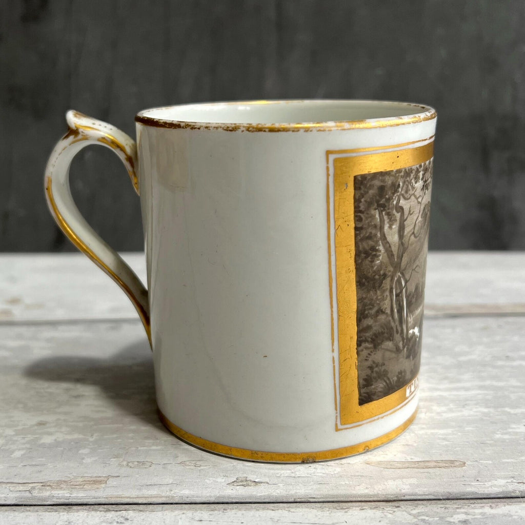 Tintern Abbey Porcelain Mug Hand Painted En Grisaille British Topographical Scene Circa 1810
