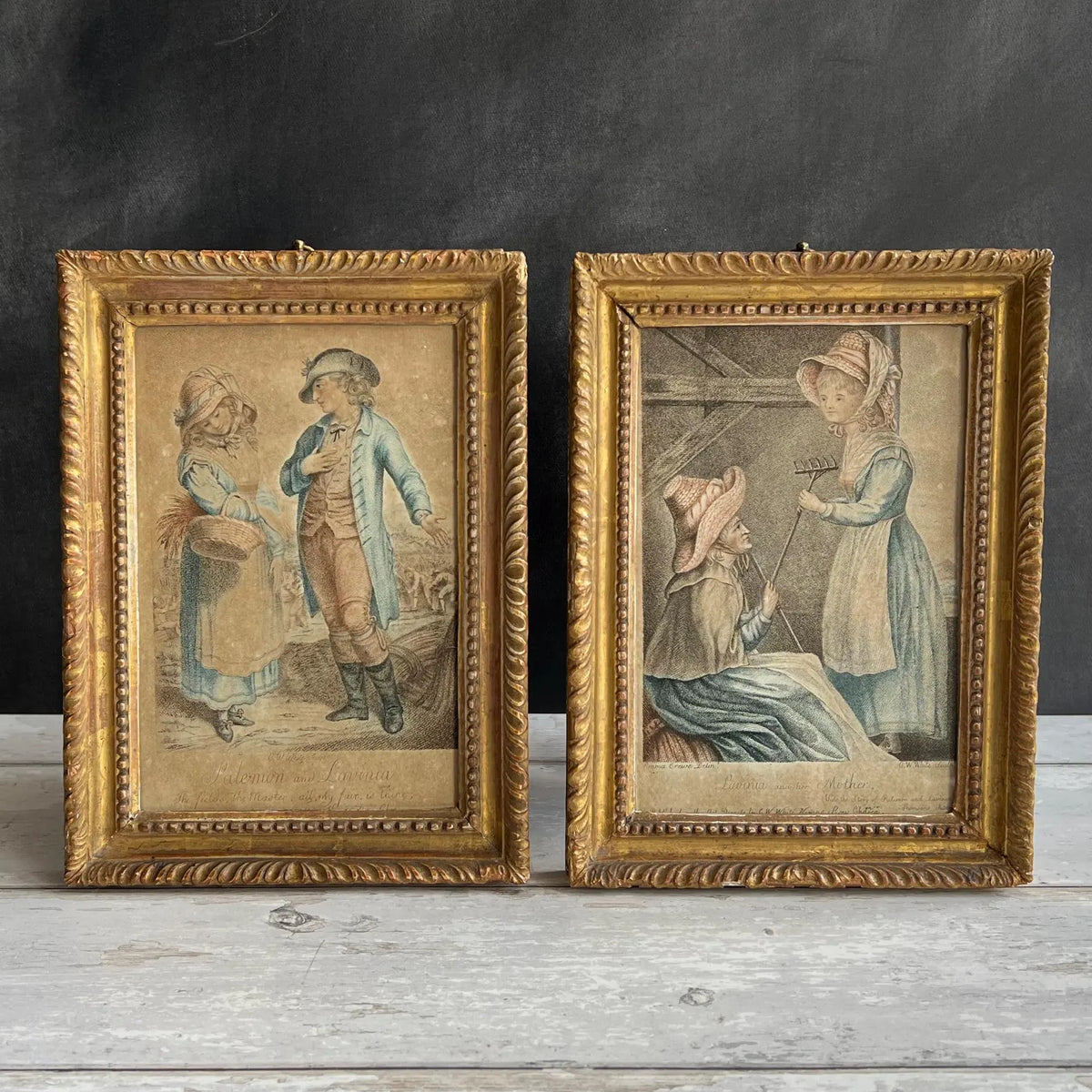 18th Century Stipple Engraving Lavinia And Her Mother C 1790 Rural Scene