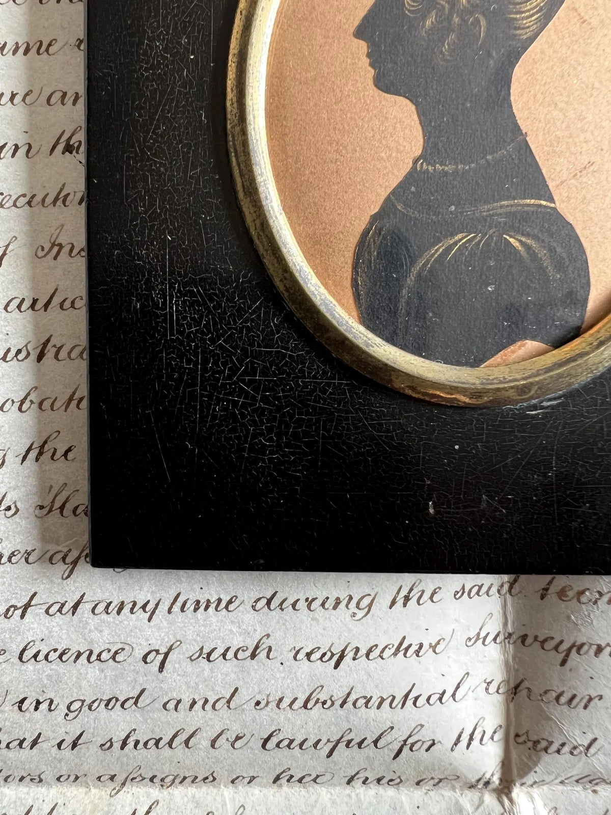 Antique Silhouette Portrait, Young Woman in Mantilla Comb, William Seville C 1830