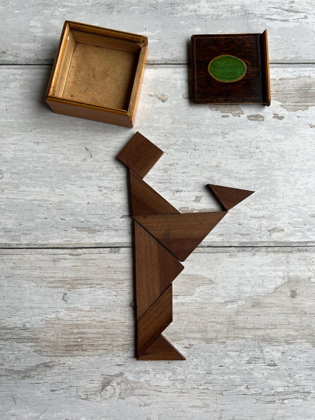 RARE 19th Century Tangram Puzzle Whitewood Tunbridge Ware A Worthing Gift C 1820