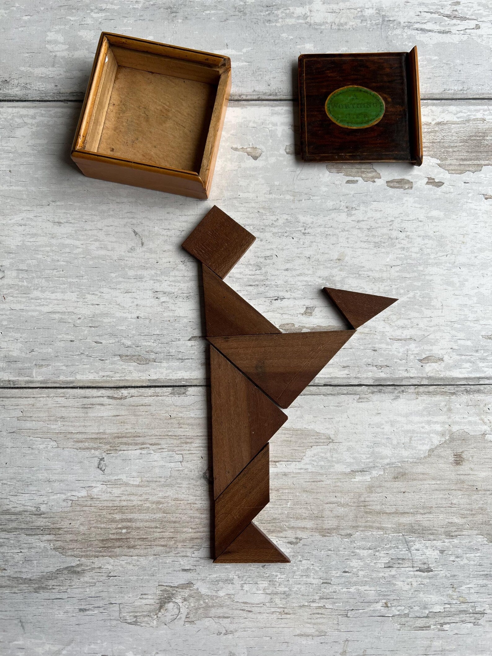 RARE 19th Century Tangram Puzzle Whitewood Tunbridge Ware A Worthing Gift C 1820