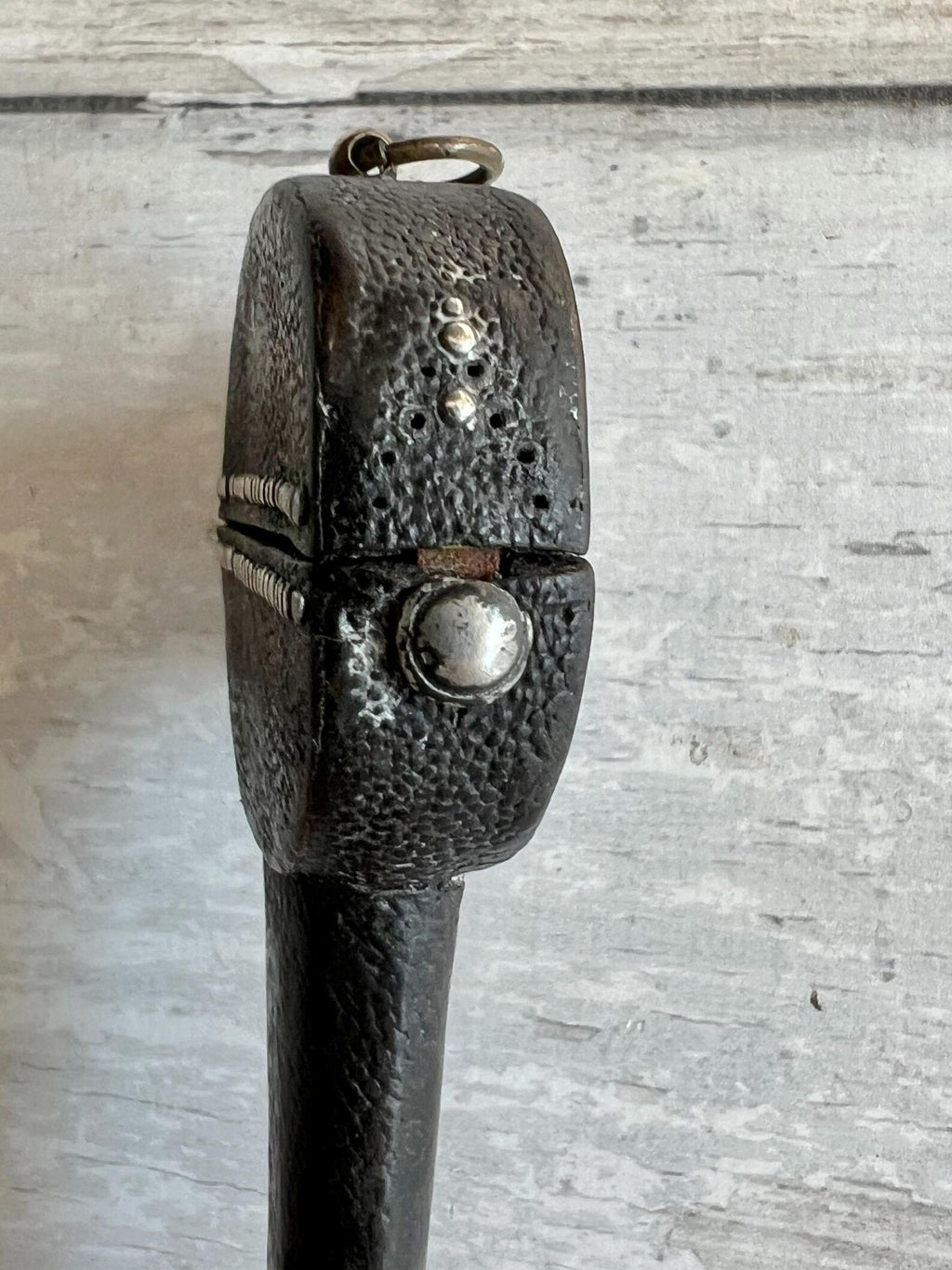 Georgian Leather Sewing Scissor Case and Scissors Black Shagreen Clouté Decoration Circa 1730 AF