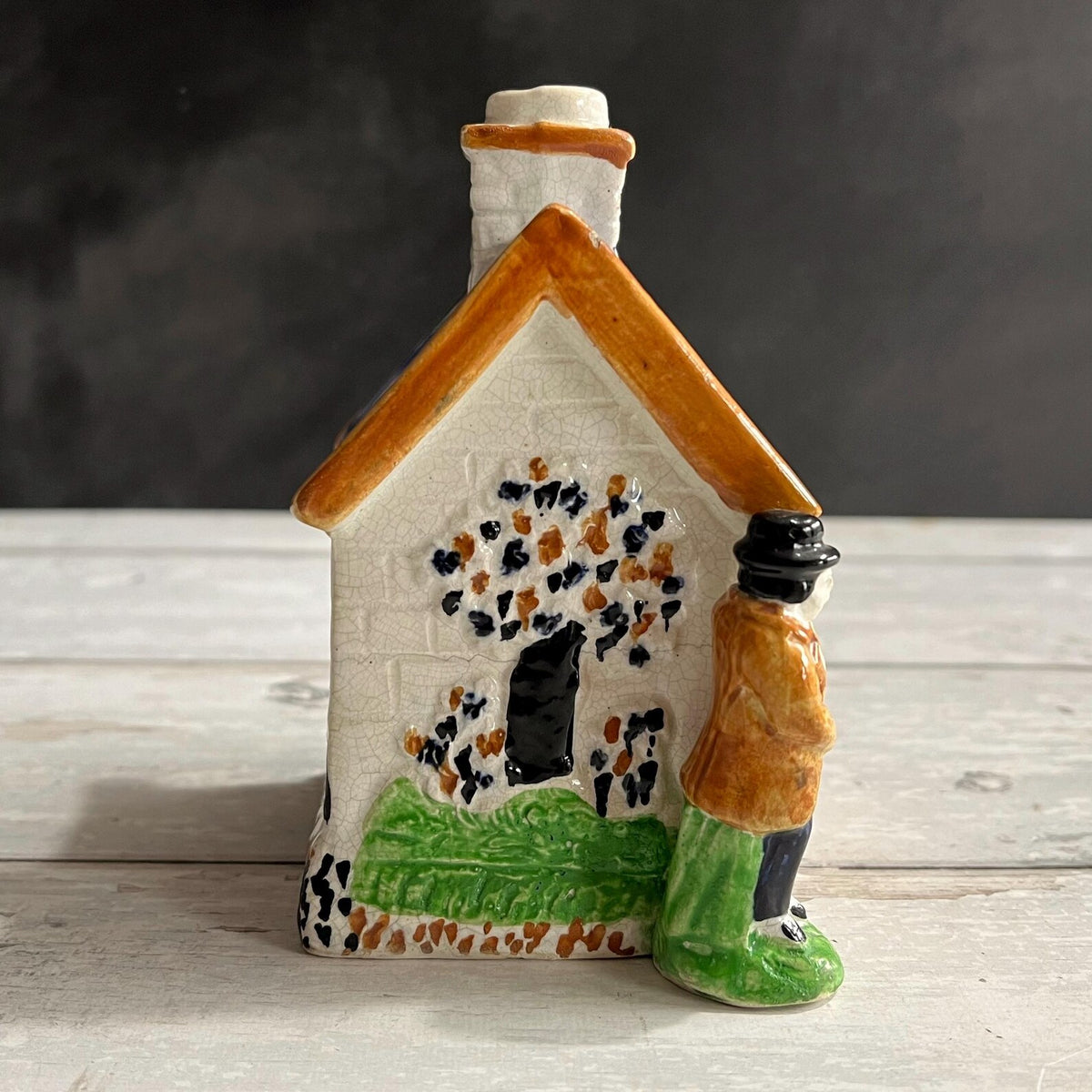 Antique Prattware Pottery Cottage Money Bank English Folk Art C 1830