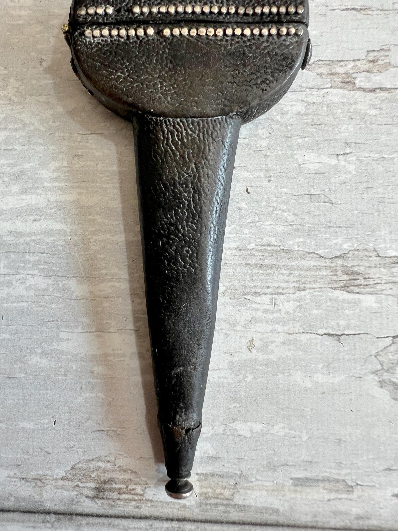 Georgian Leather Sewing Scissor Case and Scissors Black Shagreen Clouté Decoration Circa 1730 AF