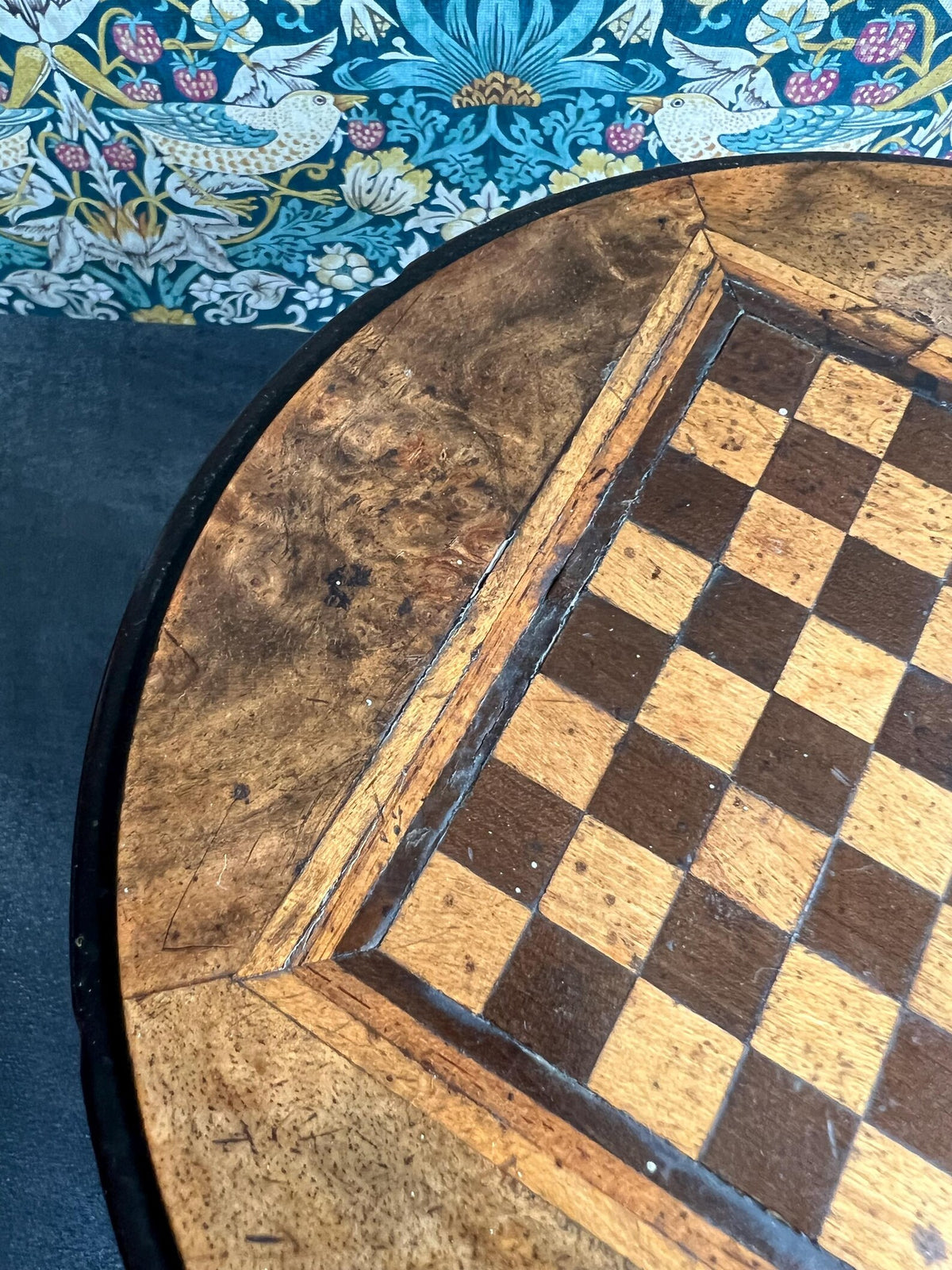 Antique Burr Walnut Doll Size Tilt Top Chess Table English C 1850
