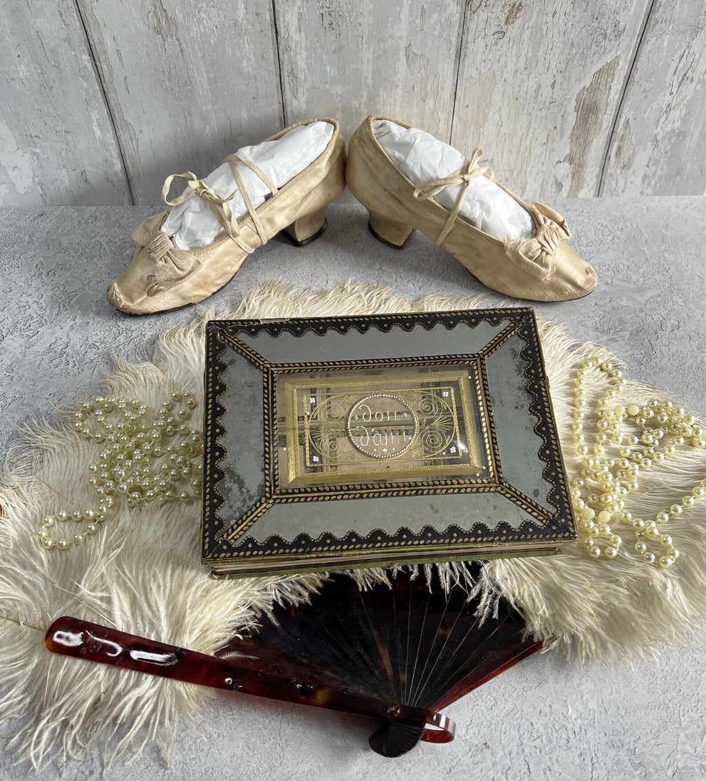 19th Century Victorian Girls Silk Wedding Shoes Louis Heel Circa 1880 AF