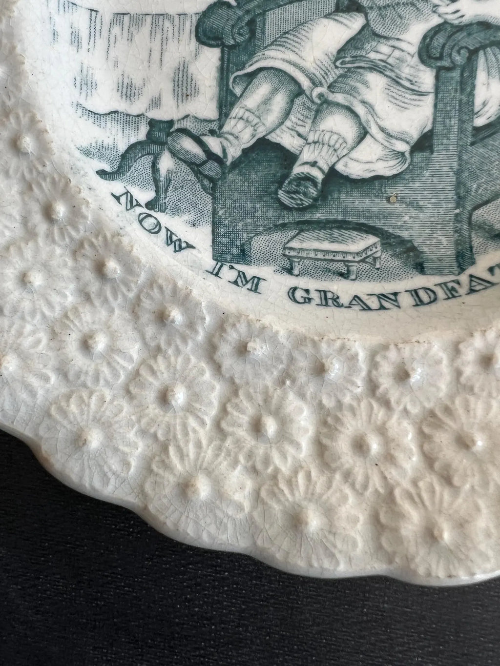 Antique 19th Century Staffordshire Childrens Plate Our Early Days Grandfather 1828