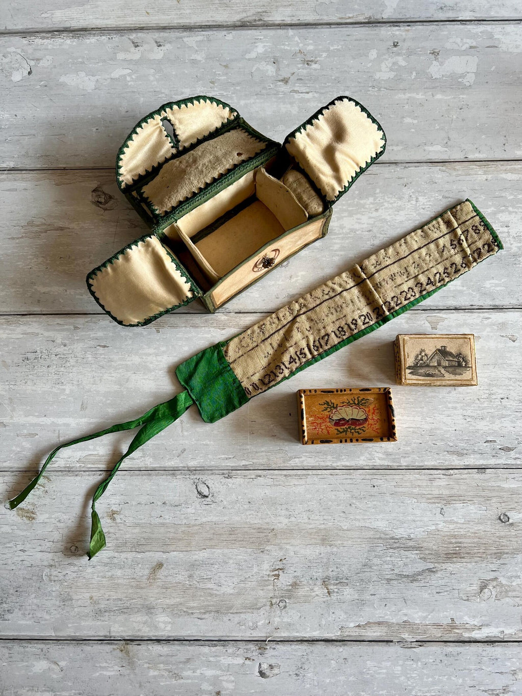 Antique Georgian Miniature Sewing Etui Vellum Sewing Box Marriage Gift Circa 1780