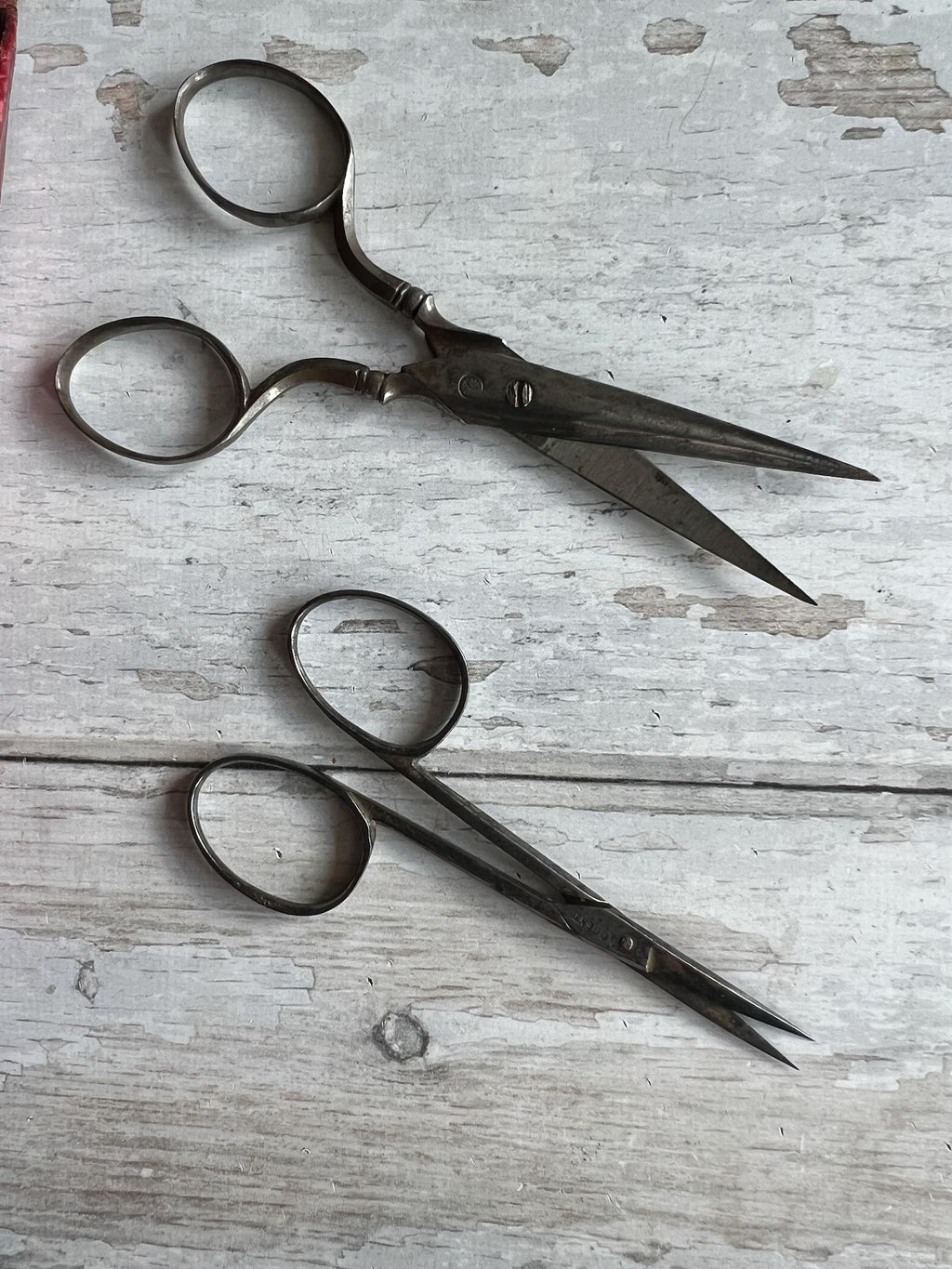 19th Century Scissor Case and Scissors Gilt Tooled Red Leather Circa 1840 AF