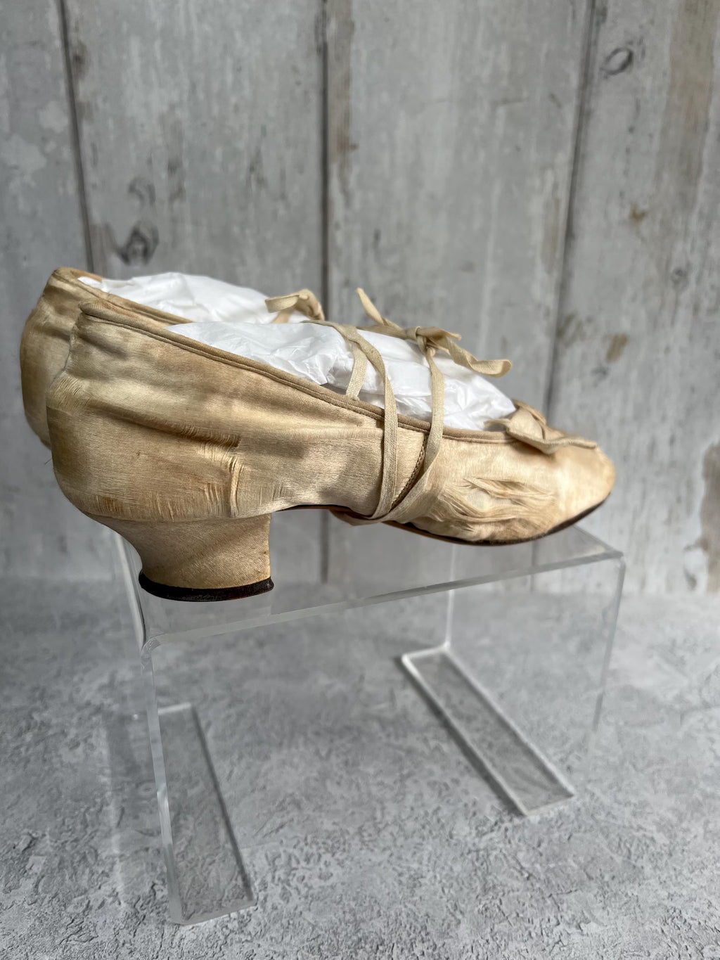 19th Century Victorian Girls Silk Wedding Shoes Louis Heel Circa 1880 AF