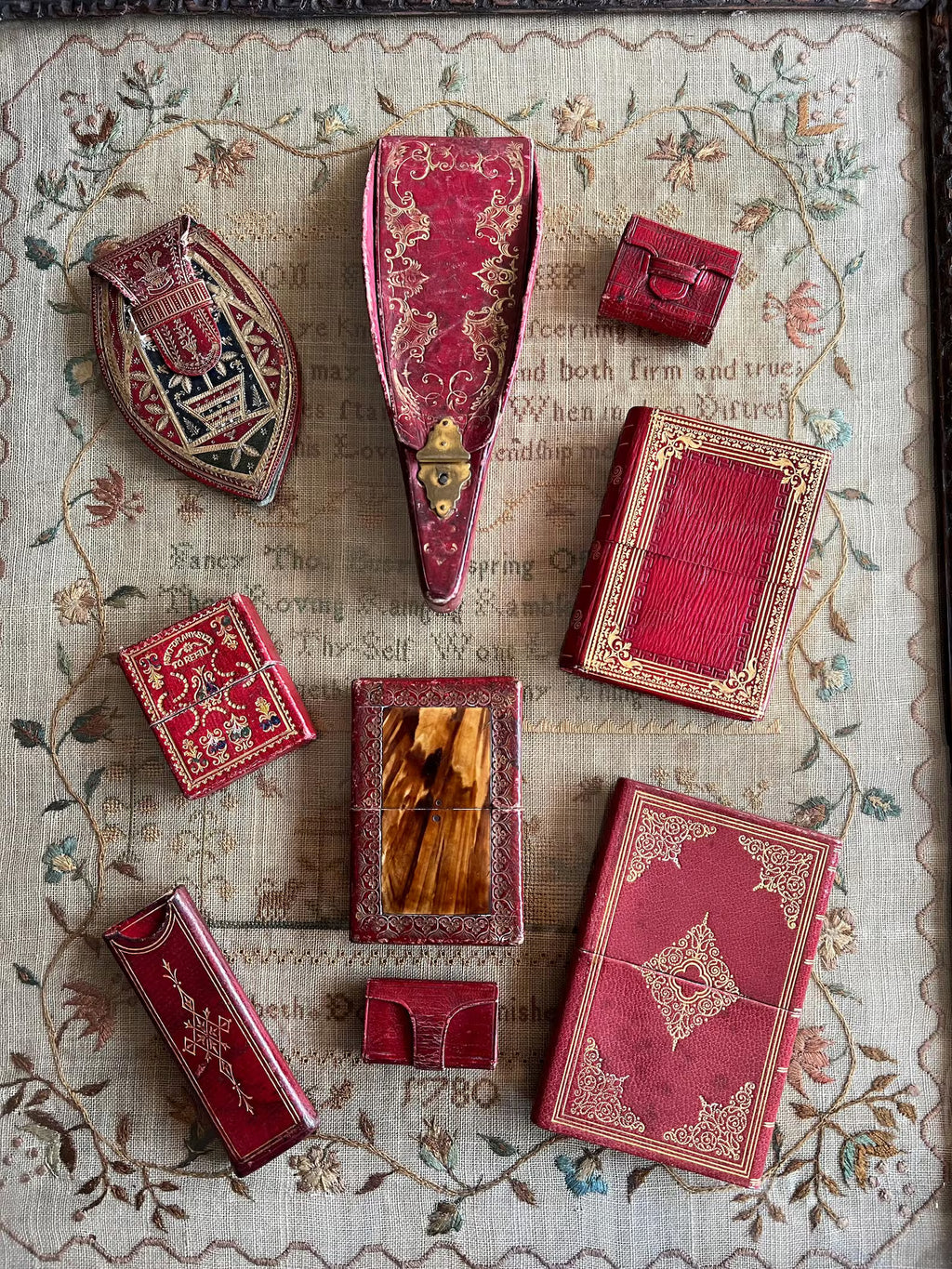 19th Century Scissor Case and Scissors Gilt Tooled Red Leather Circa 1840 AF