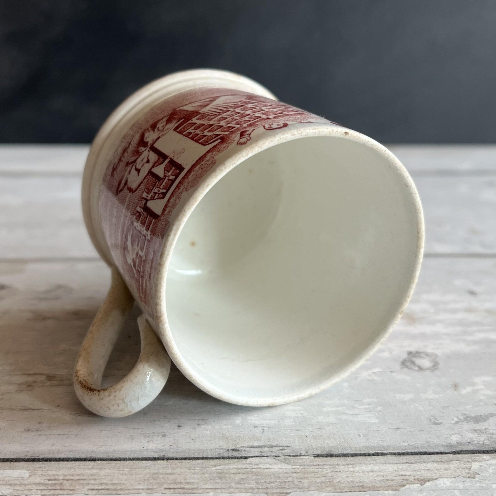 Antique Alphabet Mug F Is For Fox C 1850 Red Transferware Pearlware