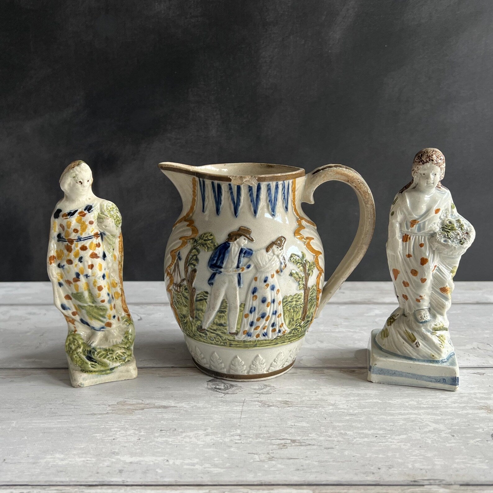 Antique Pratt Ware Jug 1790s Sailor's Farewell Maritime Decor