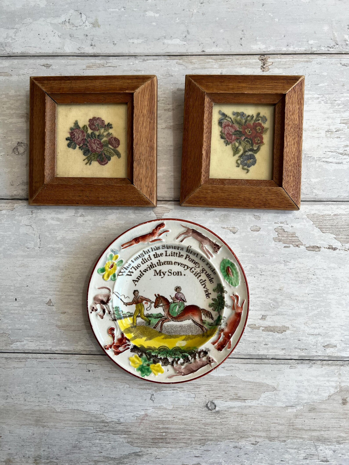 Antique 19th Century Pair Miniature Needleworks C 1840