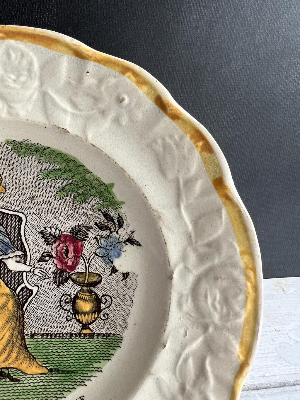 Rare Childrens Plate Pride Of The Village Floral Girl Gardening Nurseryware English C 1830