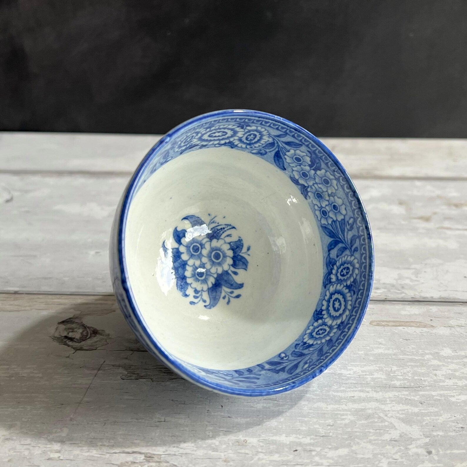 Antique 1820s English Pearlware Tea Bowl and Saucer, Blue Willow Bird Design