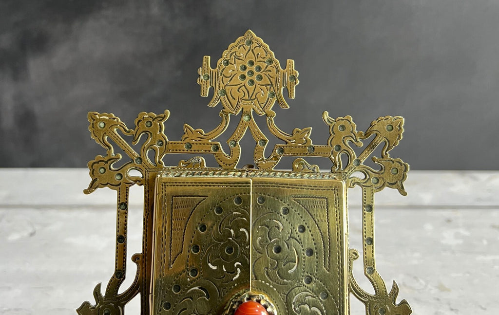 Victorian Gothic Revival Brass Cabochon Photograph Frame Circa 1880 AF