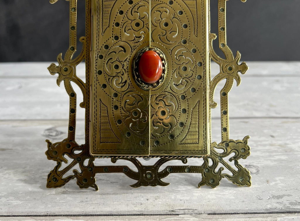 Victorian Gothic Revival Brass Cabochon Photograph Frame Circa 1880 AF