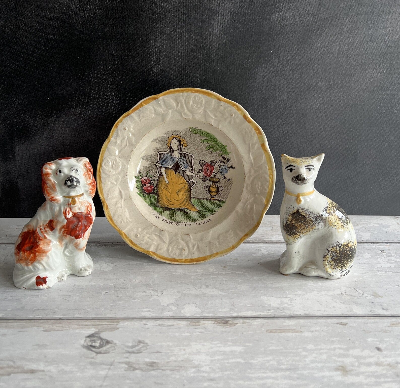 Rare Childrens Plate Pride Of The Village Floral Girl Gardening Nurseryware English C 1830