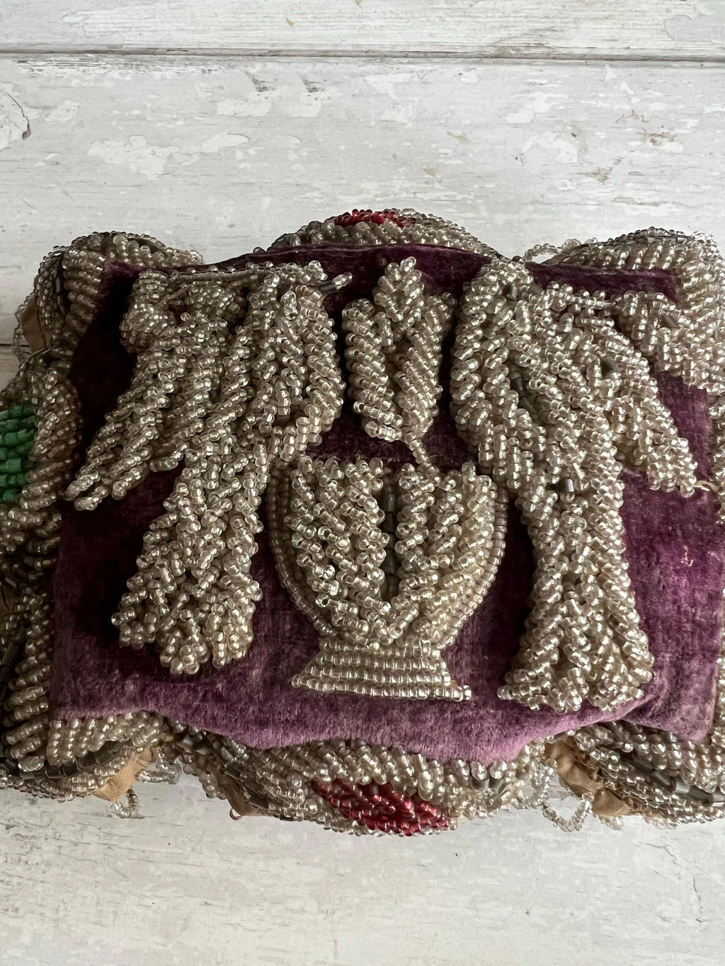 19th Century Iroquois Beadwork Pincushion Love Birds on Velvet
