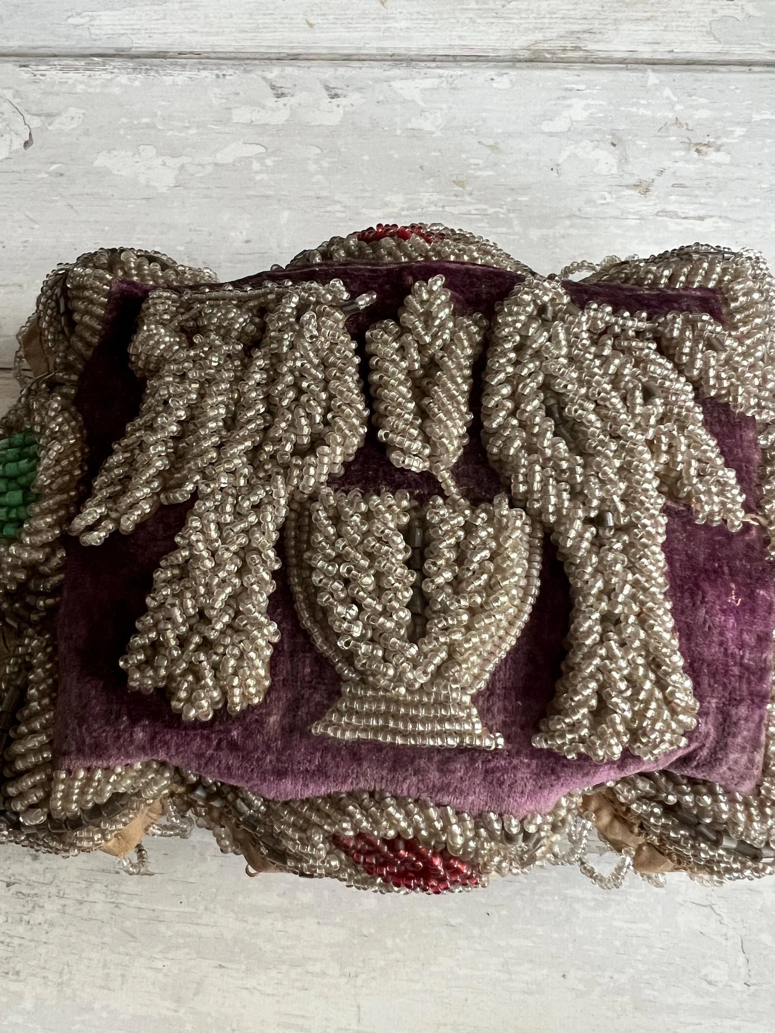 19th Century Iroquois Beadwork Pincushion Love Birds on Velvet