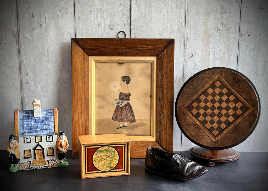 Antique Folk Art Painting Naïve School Portrait of A Boy William Allan 1842