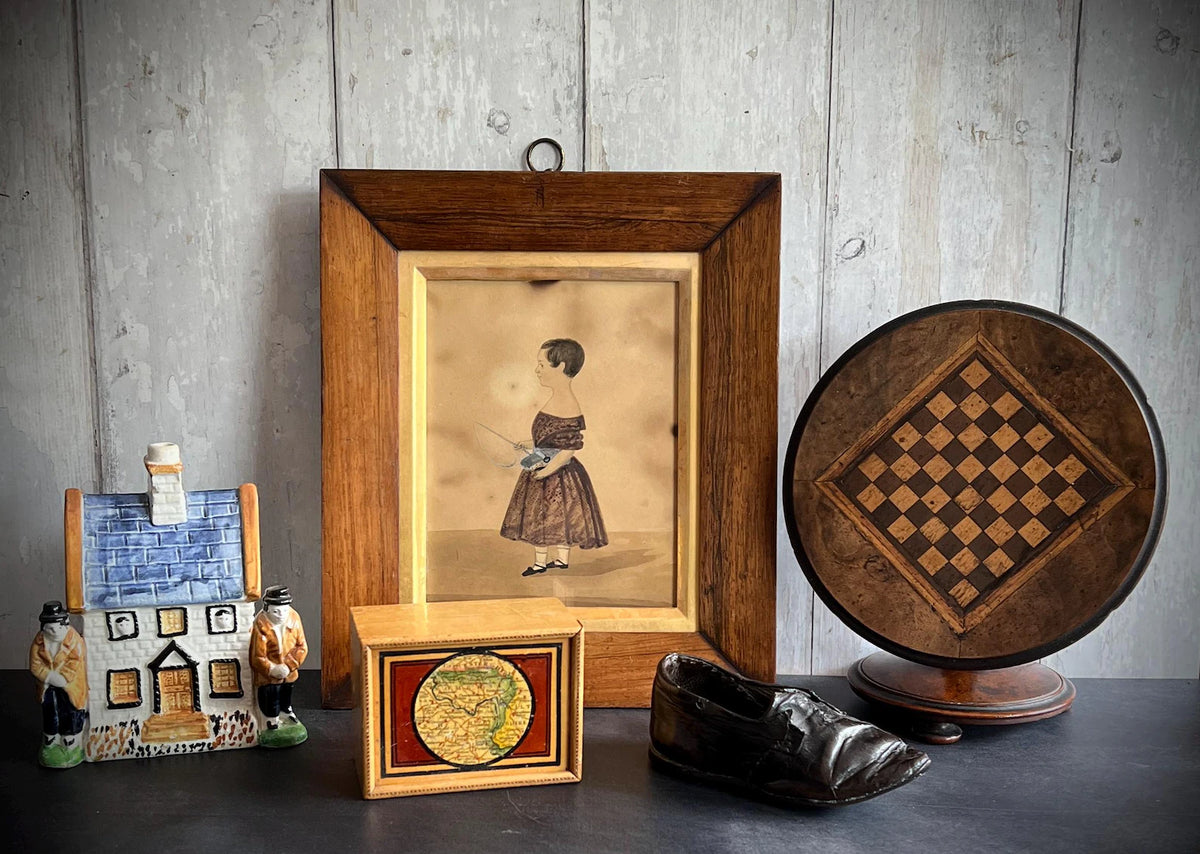 Antique Folk Art Painting Naïve School Portrait of A Boy William Allan 1842