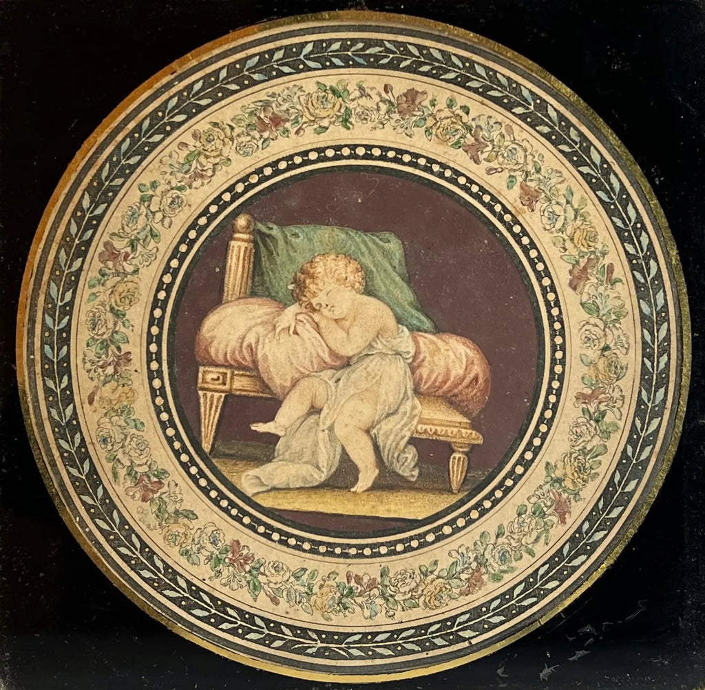 18th Century Classical Engraving Sleeping Child Gilt Frame 1794