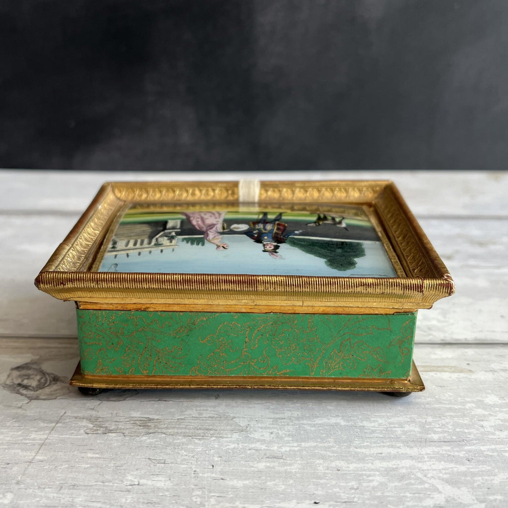 Antique Georgian Bonbon Box Hand Coloured Couple & Dog Scene C 1820