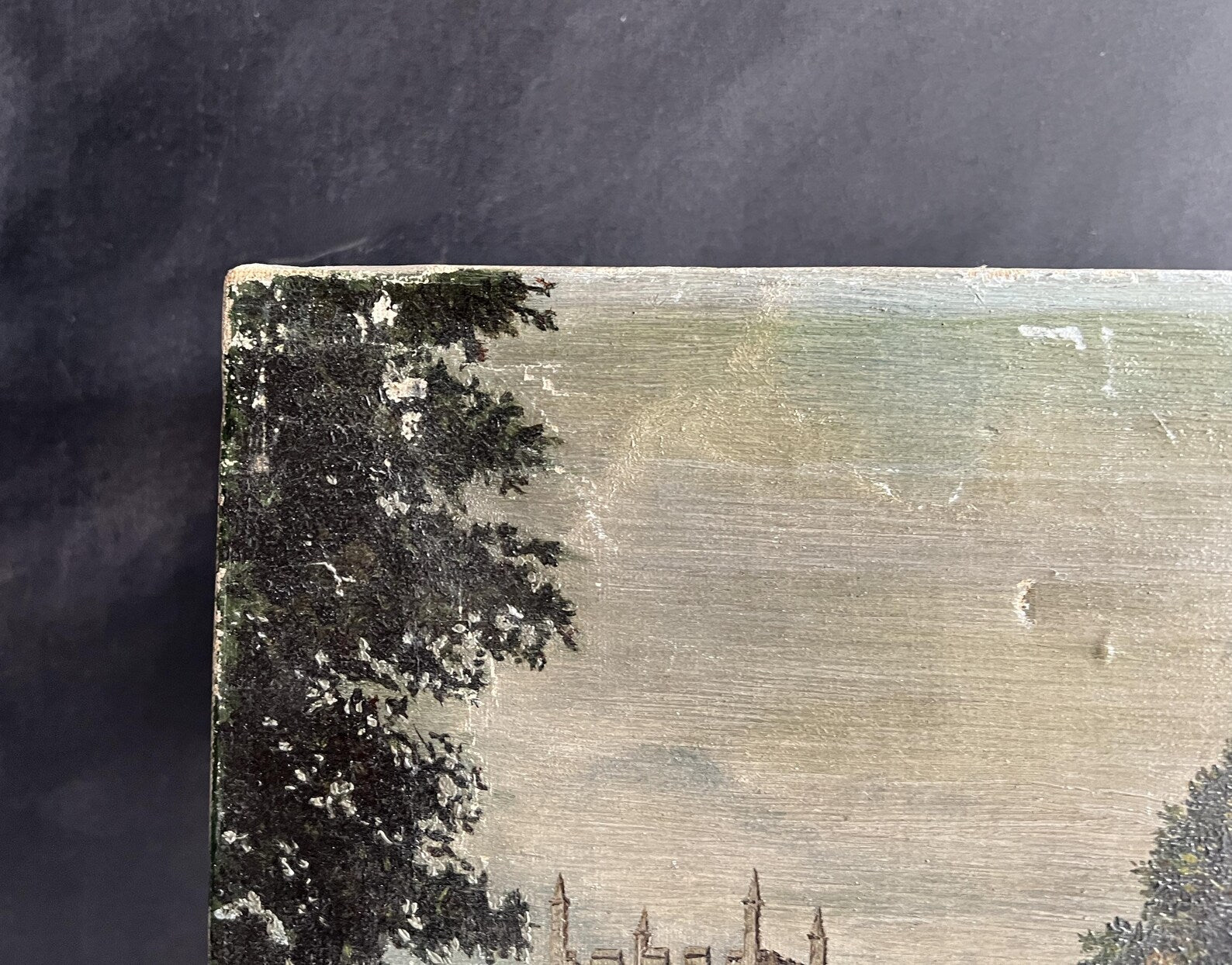 Antique Cornish Church Painting Naïve Folk Art Oil on Canvas 1899