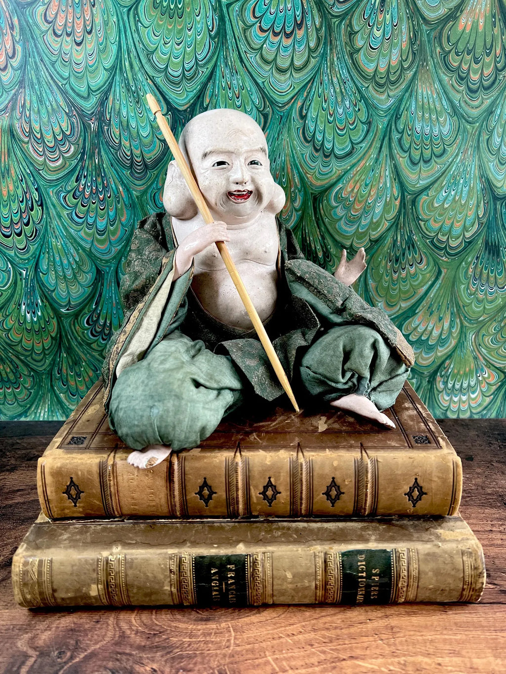 Antique Japanese Doll Laughing Buddha Hotei Edo Period Isho Ningyo Circa 1840 AF