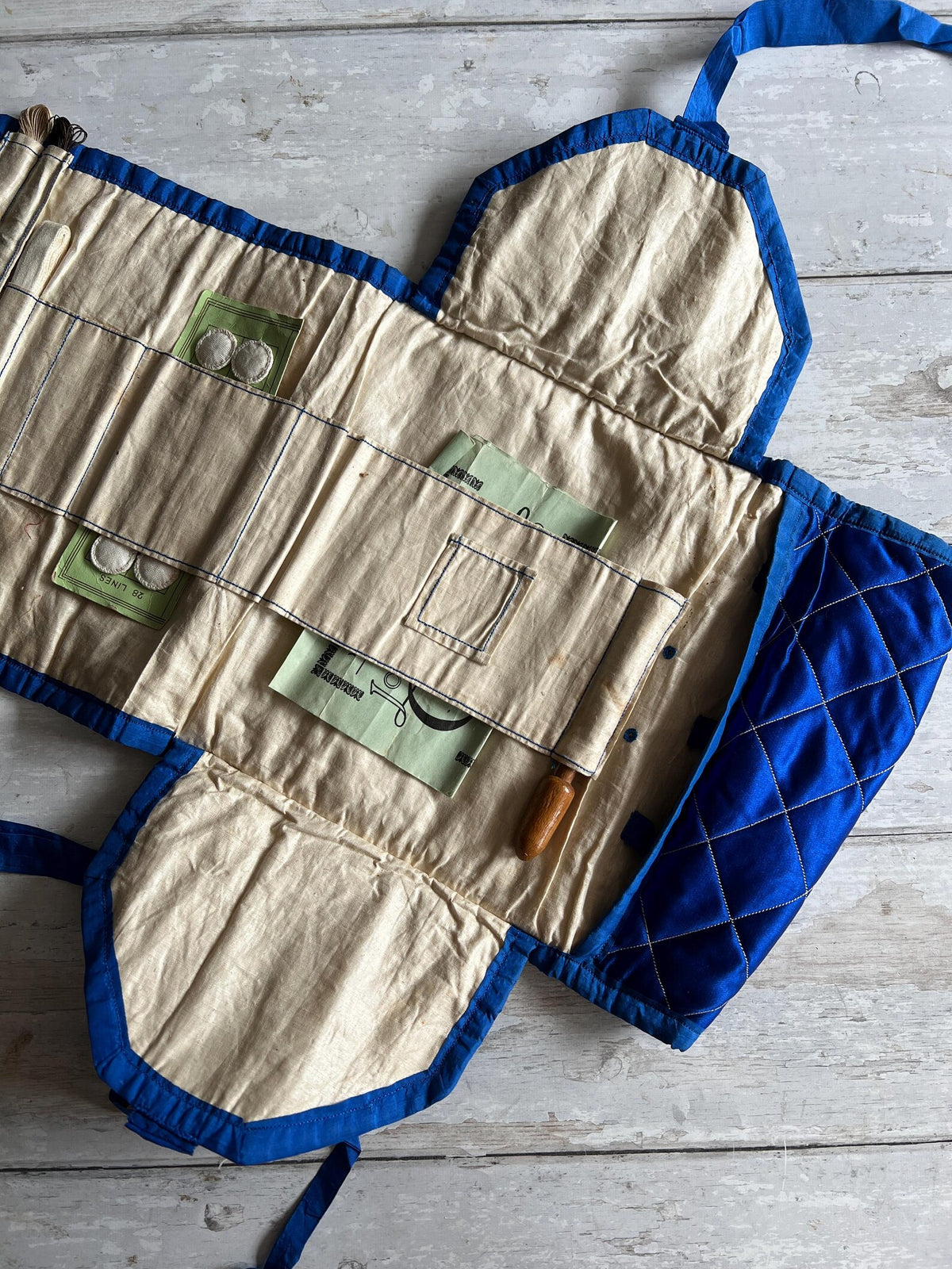 Victorian Sewing Roll Huusif Sewing Tool Roll-Up C 1890 Large Blue Silk Satin