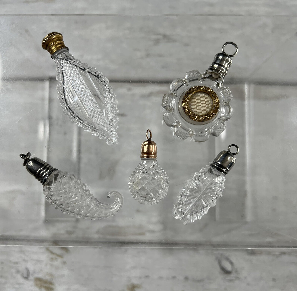 Antique Georgian Cut Glass Scent Bottle Pendant Sterling Silver Top C 1810