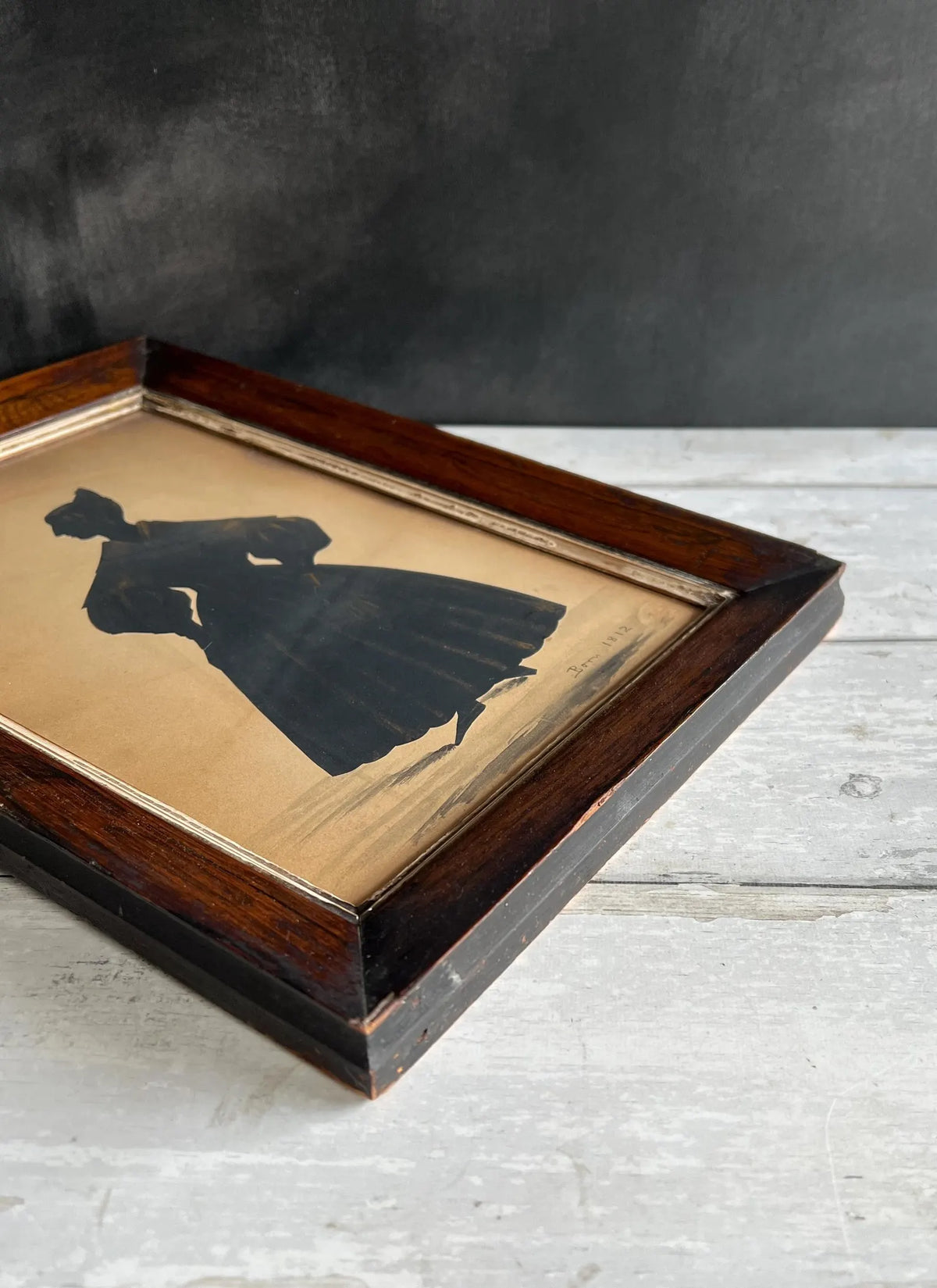 Antique Silhouette Full Length Cut Paper English Lady With Purse Reticule C 1835