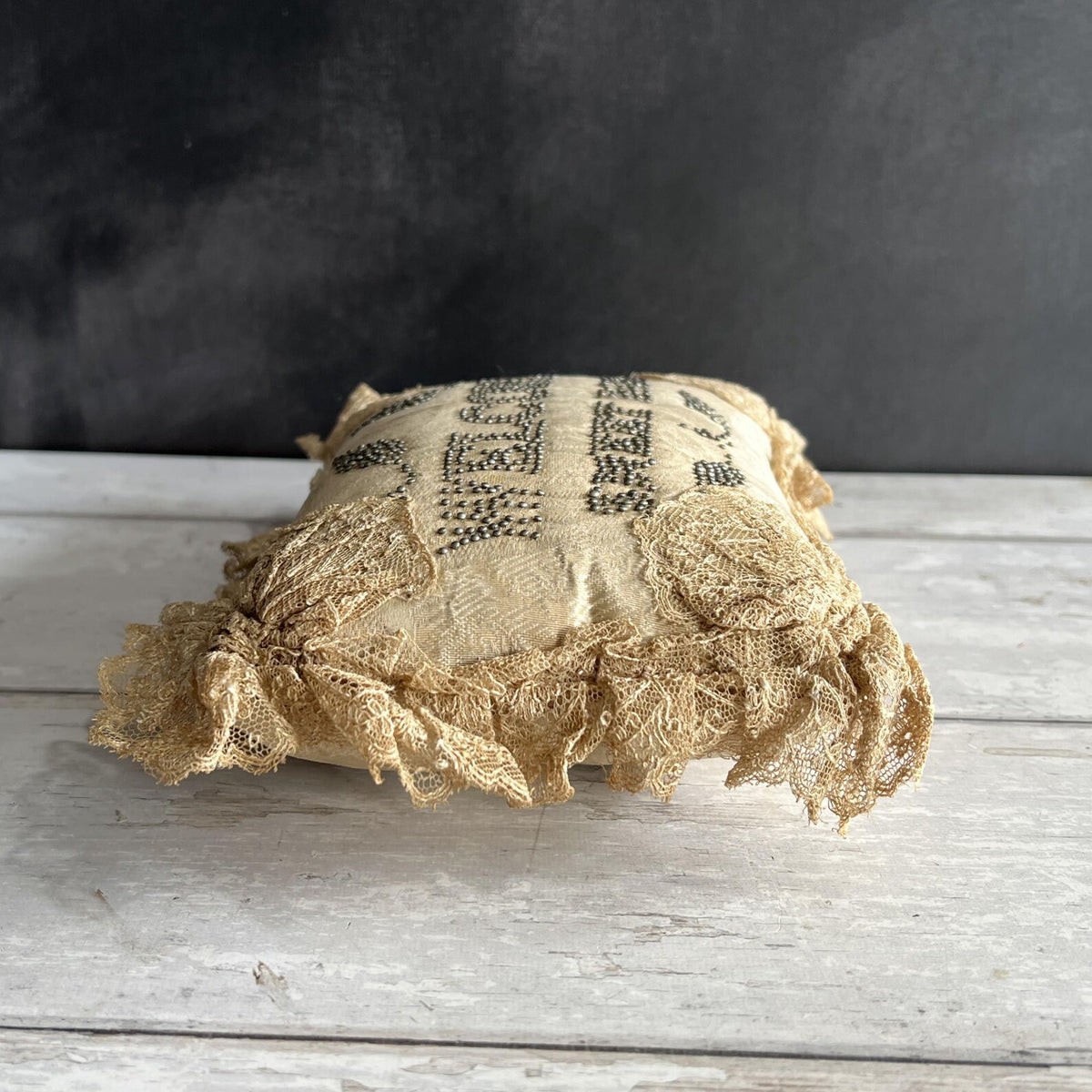 Antique Layette Pincushion Welcome Sweet Babe Silk Pillow English C 1850