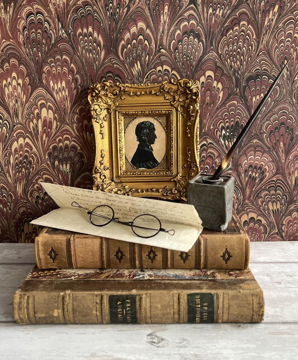 Antique Victorian Portrait Silhouette Lady Wearing Spectacles English Circa 1840