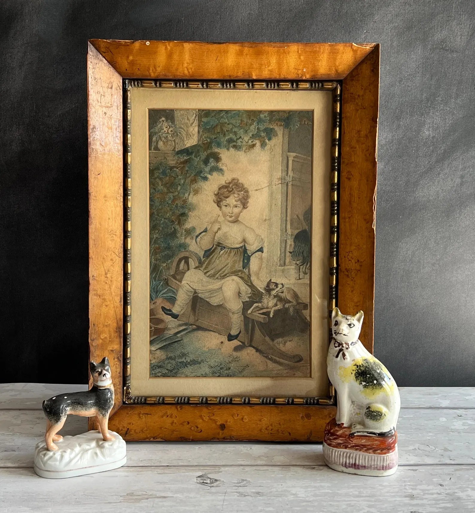19th Century Engraving The Mother’s Pride Child And Dog Cat English C 1805 Gardeners Gift