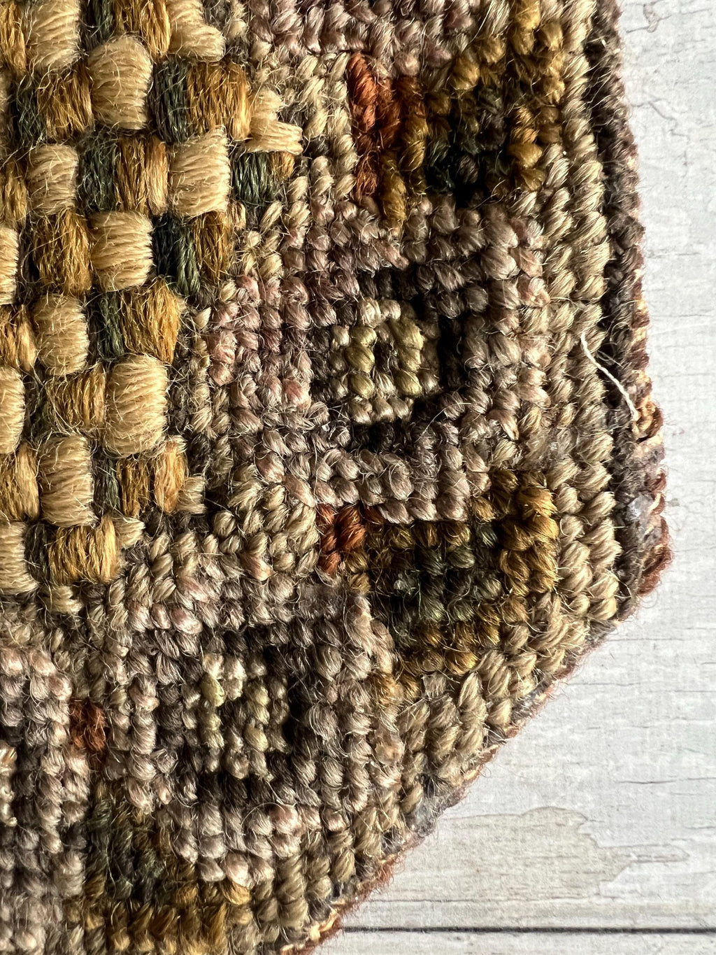 Antique 1850s Folk Art Needlepoint Lamp Mat Woolwork Pot Holder