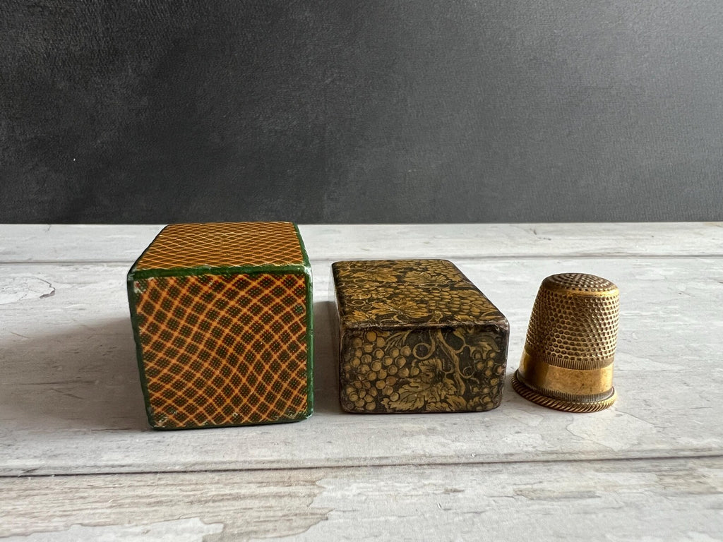 Antique Needles Case Pair Mauchline Ware Needle Packets Boxes C 1860