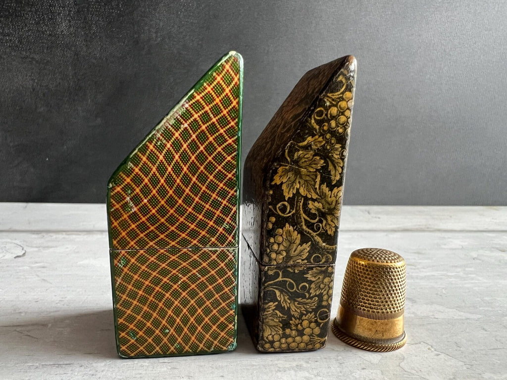 Antique Needles Case Pair Mauchline Ware Needle Packets Boxes C 1860