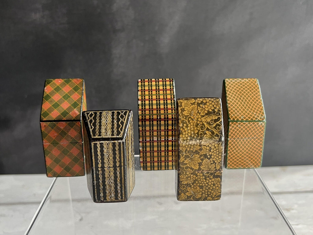 Antique Needles Case Pair Mauchline Ware Needle Packets Boxes C 1860