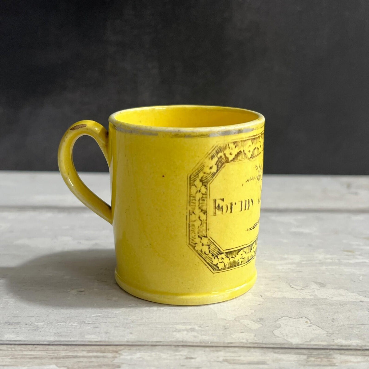 Staffordshire Childs Miniature Canary Motto Mug For My Dear Boy Toy Size Silver Lustre C 1810