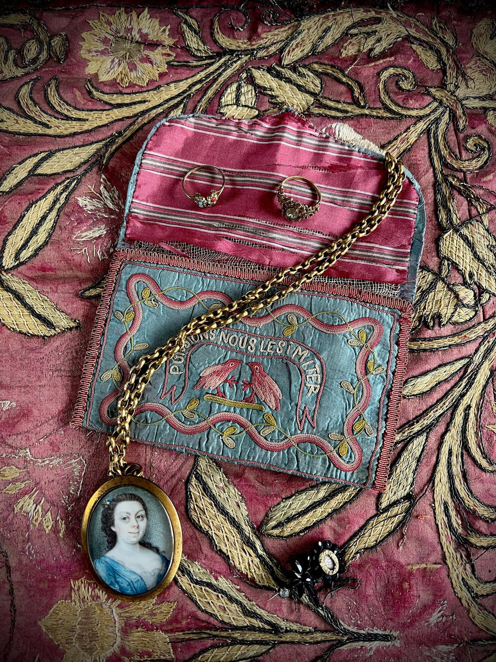 18th Century Silk Pocketbook Purse French Circa 1790